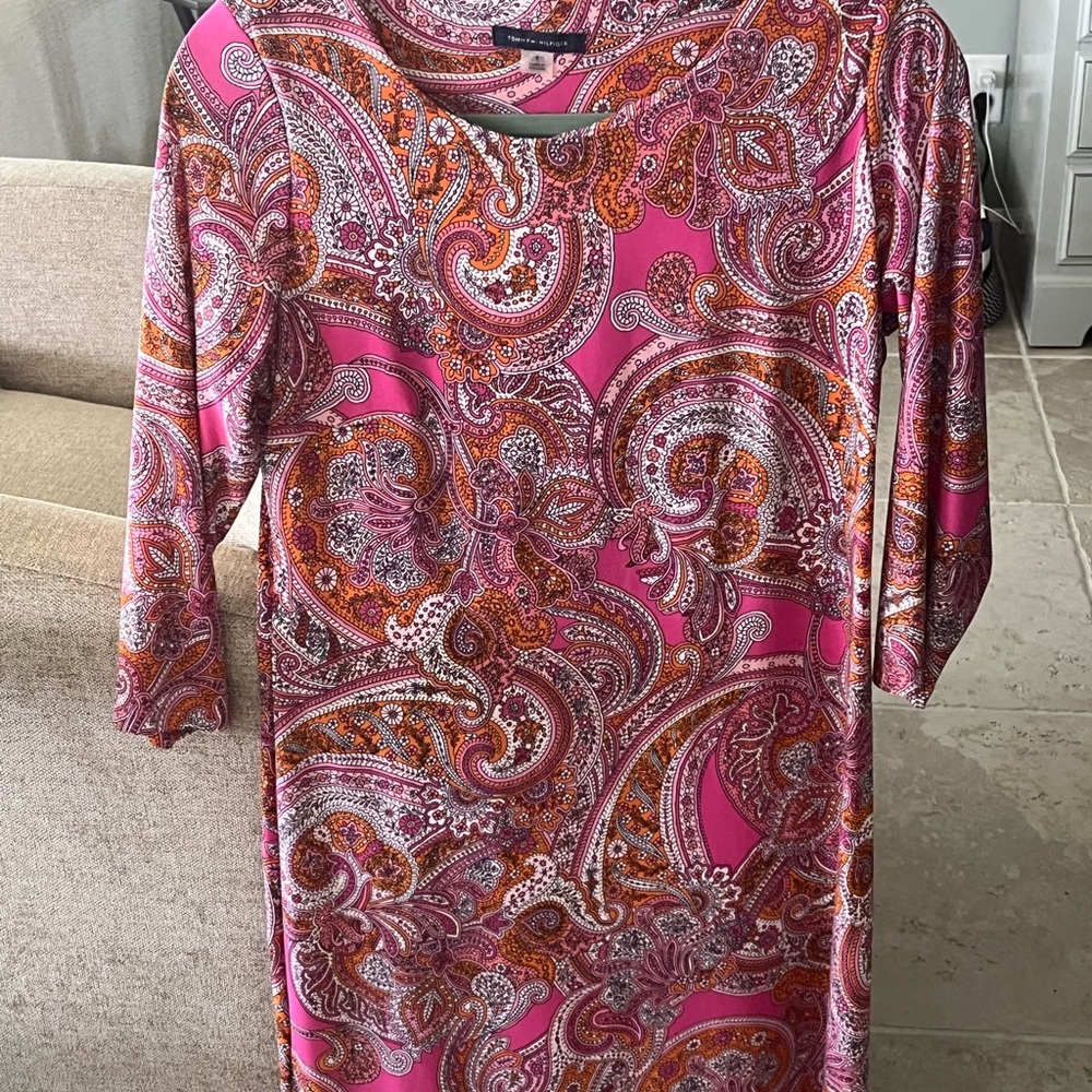 Tommy Hilfiger Pink & Orange Paisley Long Sleeve Shift Dress